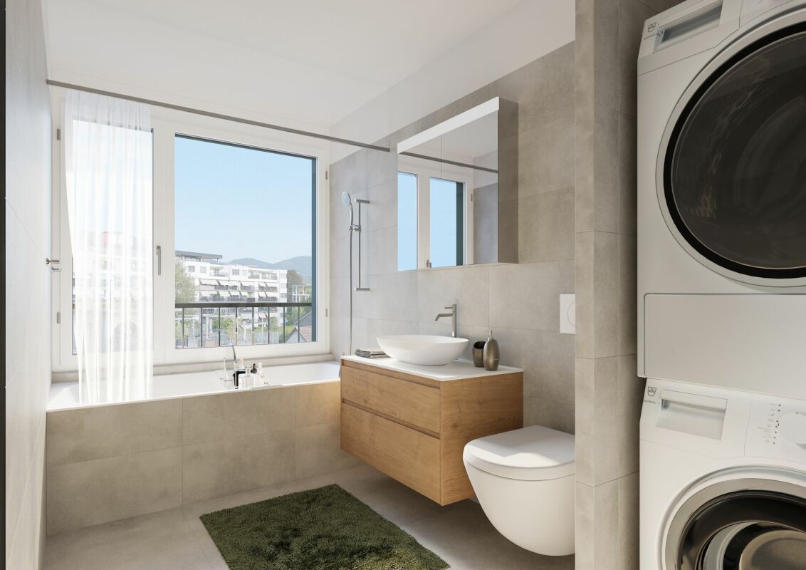 Quadro-Vista Wetzikon 4.5 Zimmerwohnung B1 - Rendering Badezimmer