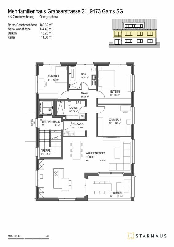 4 1/2-Zimmer Wohnung im 1. Obergeschoss, in Gams - Bild 8