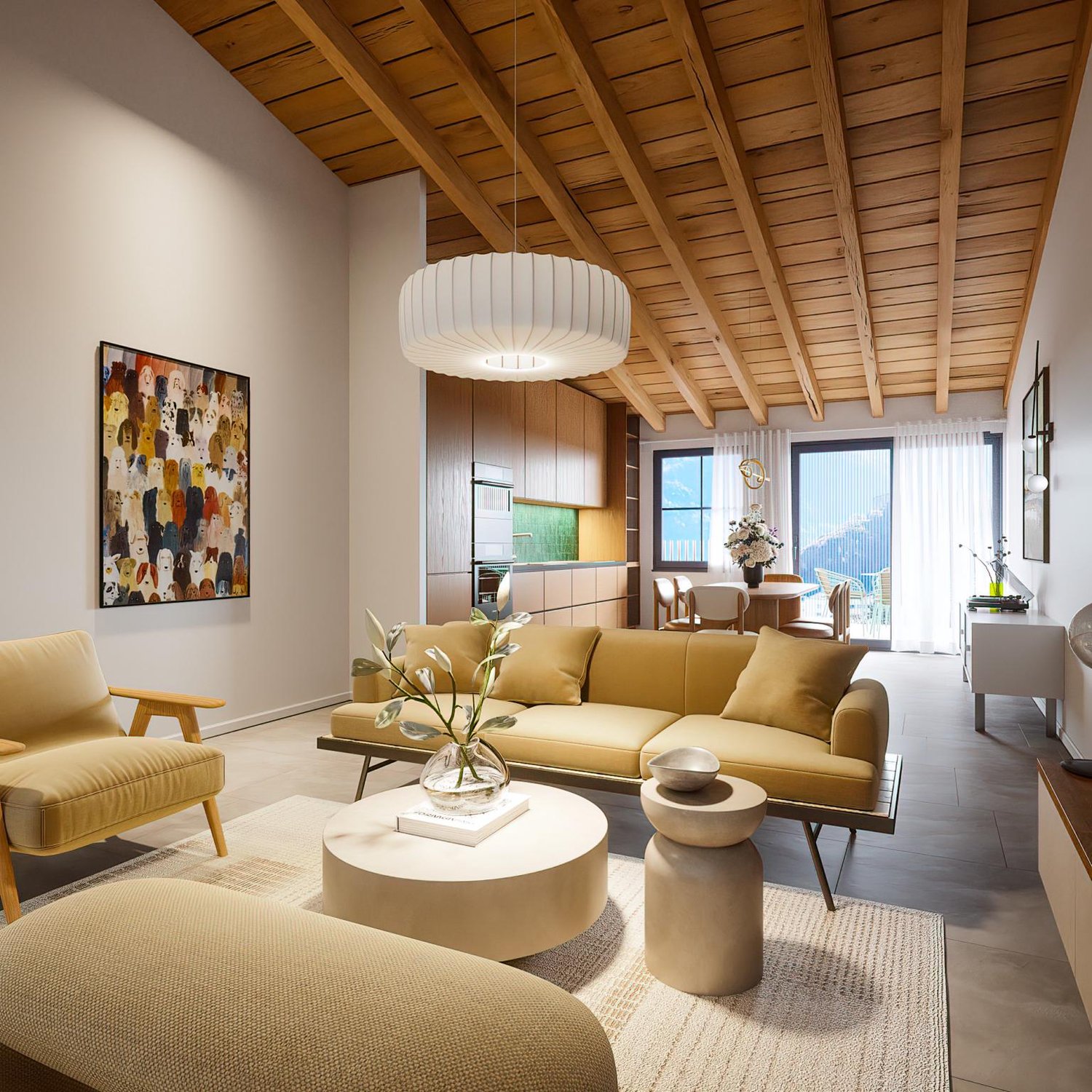 Très joli 3.5 pièces en attique à vendre à Martigny - Chantier en cours - Vue 3d - Séjour 302