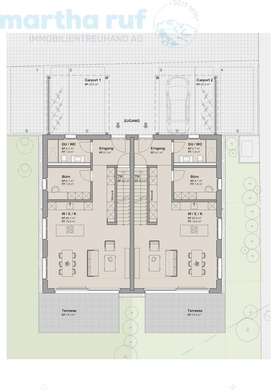 5.5-Zimmer Doppeleinfamilienhaus mit Panorama auf das Jungfraumassiv - Erdgeschoss