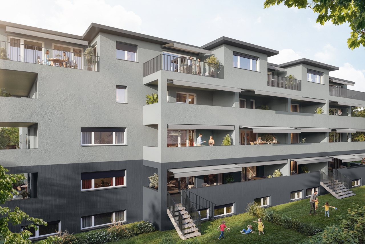 3.5 Zimmer Attikawohnung - Aussenvisu_Haus_A_Garten