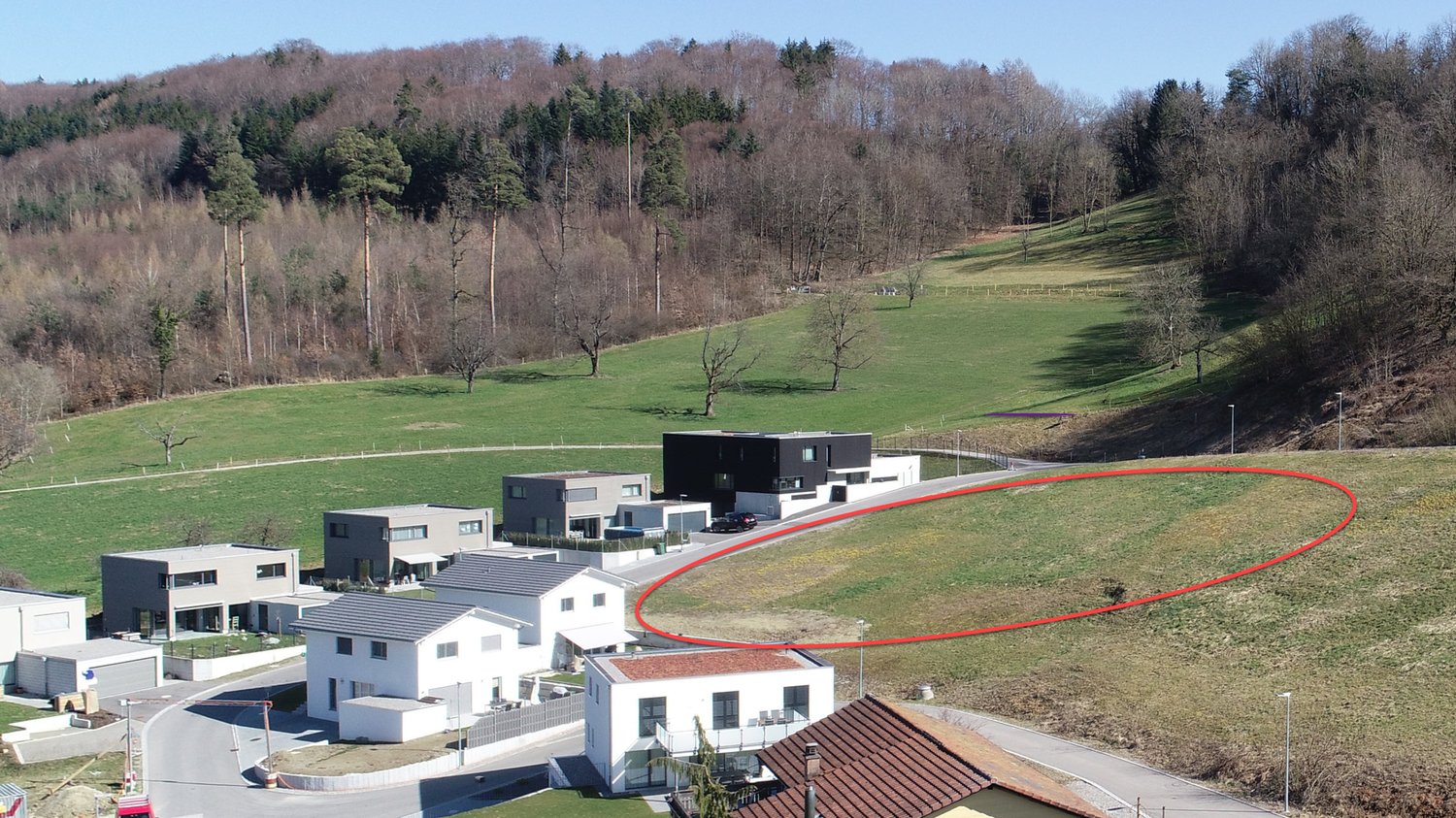 Wohnen mit Weitblick  Terrassiert, Hochwertig, Individuell - Wiese vor Baubeginn