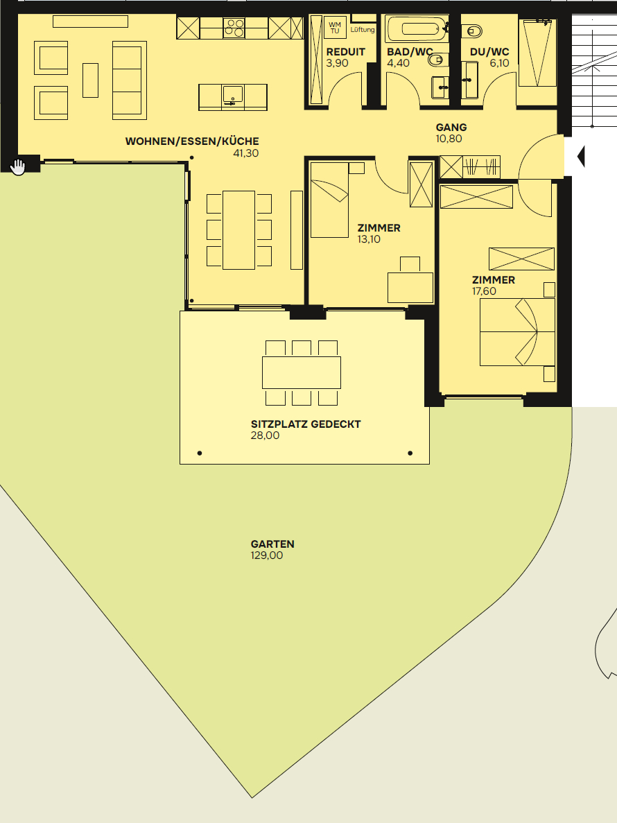 Wohnen mit Weitblick  Terrassiert, Hochwertig, Individuell - Grundriss Wohnung 0.1