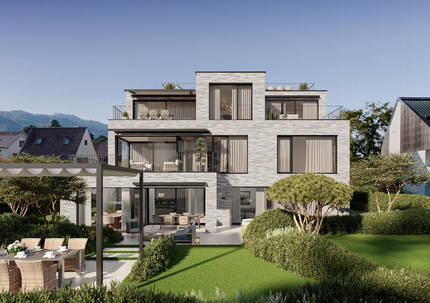 Exklusive 5.5-Zimmer-DUPLEX-Gartenwohnung SMARAGD mit Wellness-/F... - Kilchberg_Exterior_3_Web.jpg