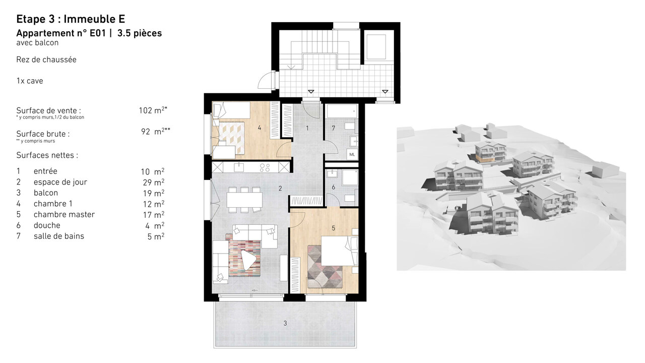 Appartement 3.5 pièces neuf (rez supérieur) - Lens - Plan - E01 / Plan - E01 / Piano - E01