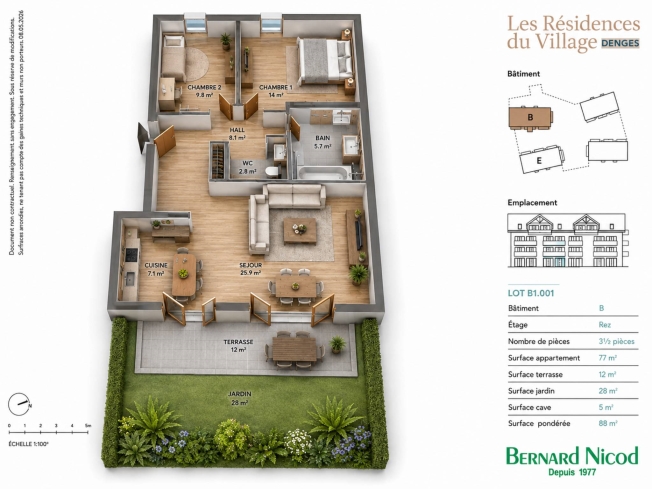 Denges – Gartenebene mit 3,5 Zimmern – 88 m² mit einer Terrasse von 12 m² und einem Garten von 28 m² -  Bild 1