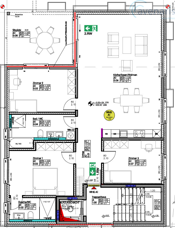 Neubau: Moderne 4.5-Zimmer-Eigentumswohnungen - fast bezugsfertig - Grundrissplan Erdgeschoss