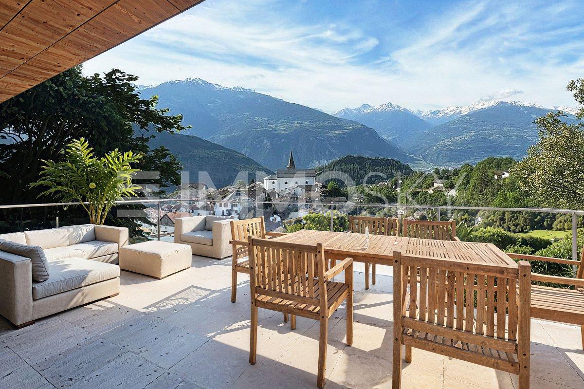 3.5 pièces avec vue à Ayent (A2) - Terrasse avec vue panoramique