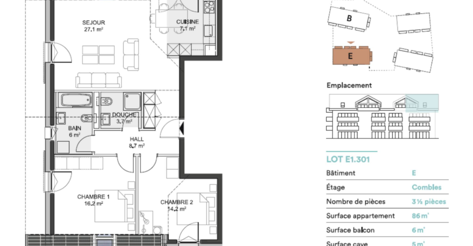 3.5 pièces NEUFS au dernier étage avec balcon à Denges - Appartement 3.5 pièces - image - 2