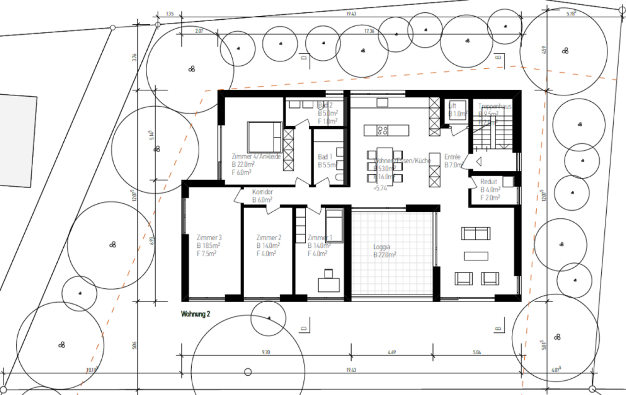MFH Sonnenrain (5.5-Zimmer Wohnung, 2. OG) - Grundriss 5.5-ZiWo, 2. OG