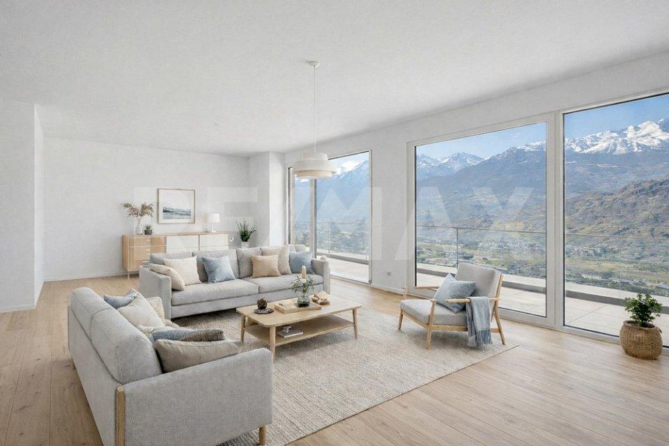 Neuf | 3.5p 91m² + terrasse 43m² | Vue vallée du Rhône — Hauteurs de Sion dès CHF 670'000.- - Appartement 3.5 pièces - image - 1