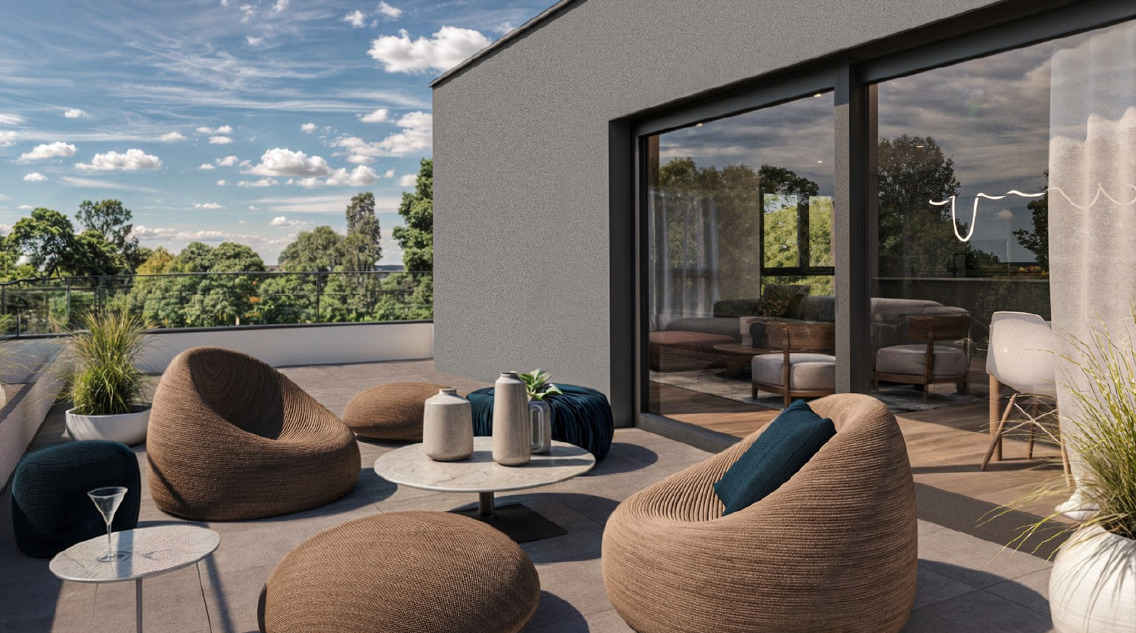 Neubauprojekt Cube: Exklusive Attikawohnung - Terrasse Attika Visualisierung