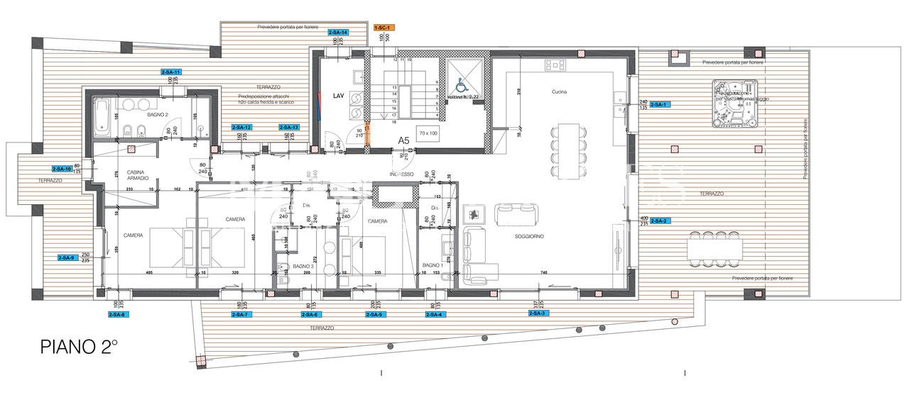 Collina d'Oro: nuovo attico con 190 m² di terrazze - / Penthouse floor plan