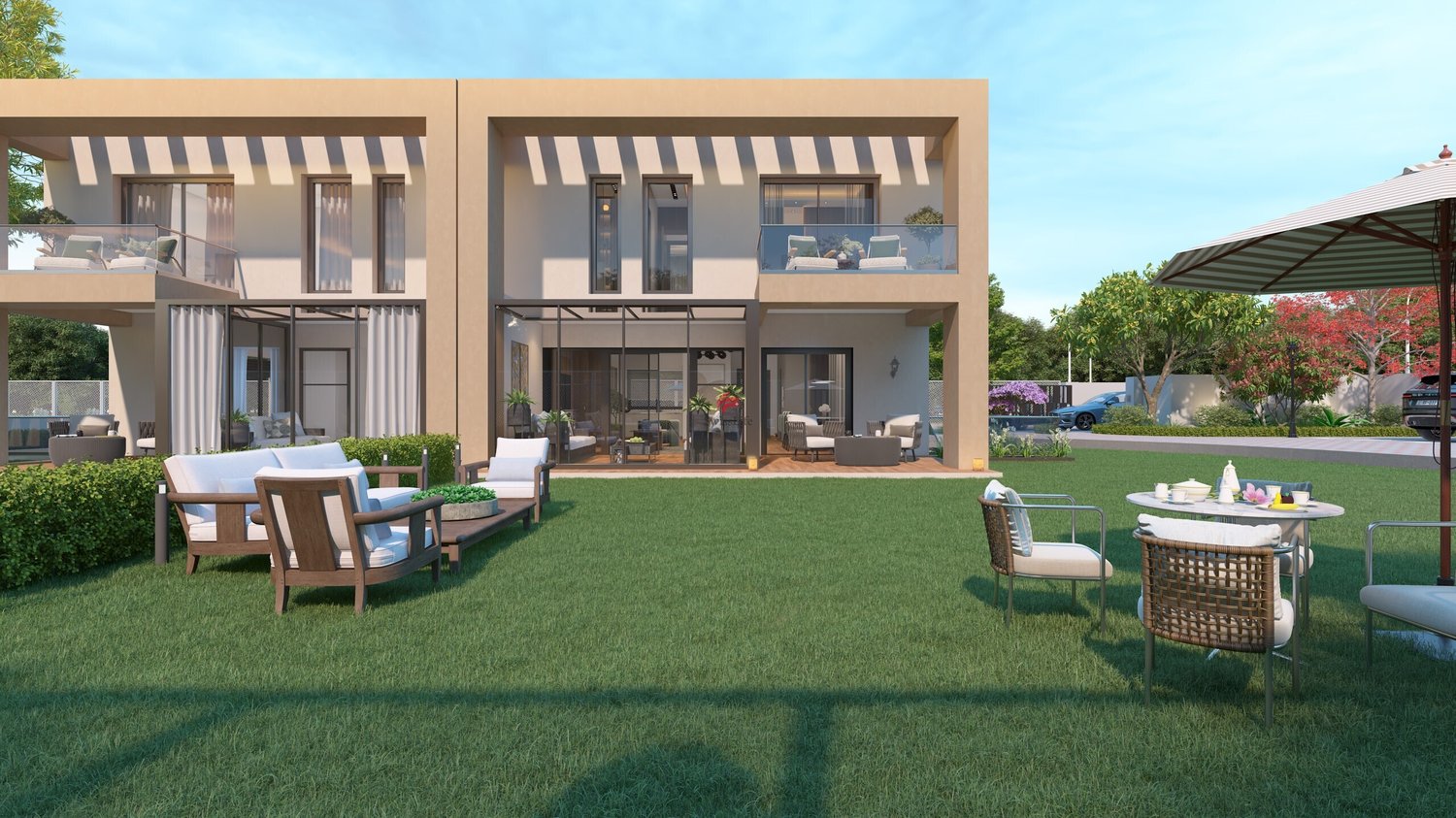 Prix attractif - Promotion de 4 villas au Grand-Saconnex! - / Vue de face villa jumelle / Front view of semi-detached villa