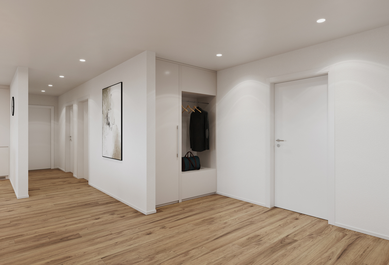 4.5 Z.-Wohnung C/D, im OG, 122m² Netto-Wohnfläche und 38m² Balkon - Eingang - Garderobe
