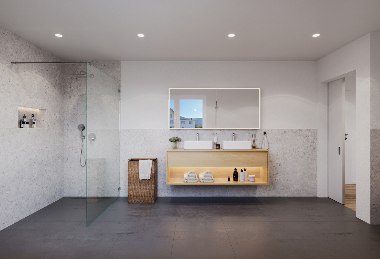 4.5 Z.-Wohnung C/D, im OG, 122m² Netto-Wohnfläche und 38m² Balkon - Dusche Eltern