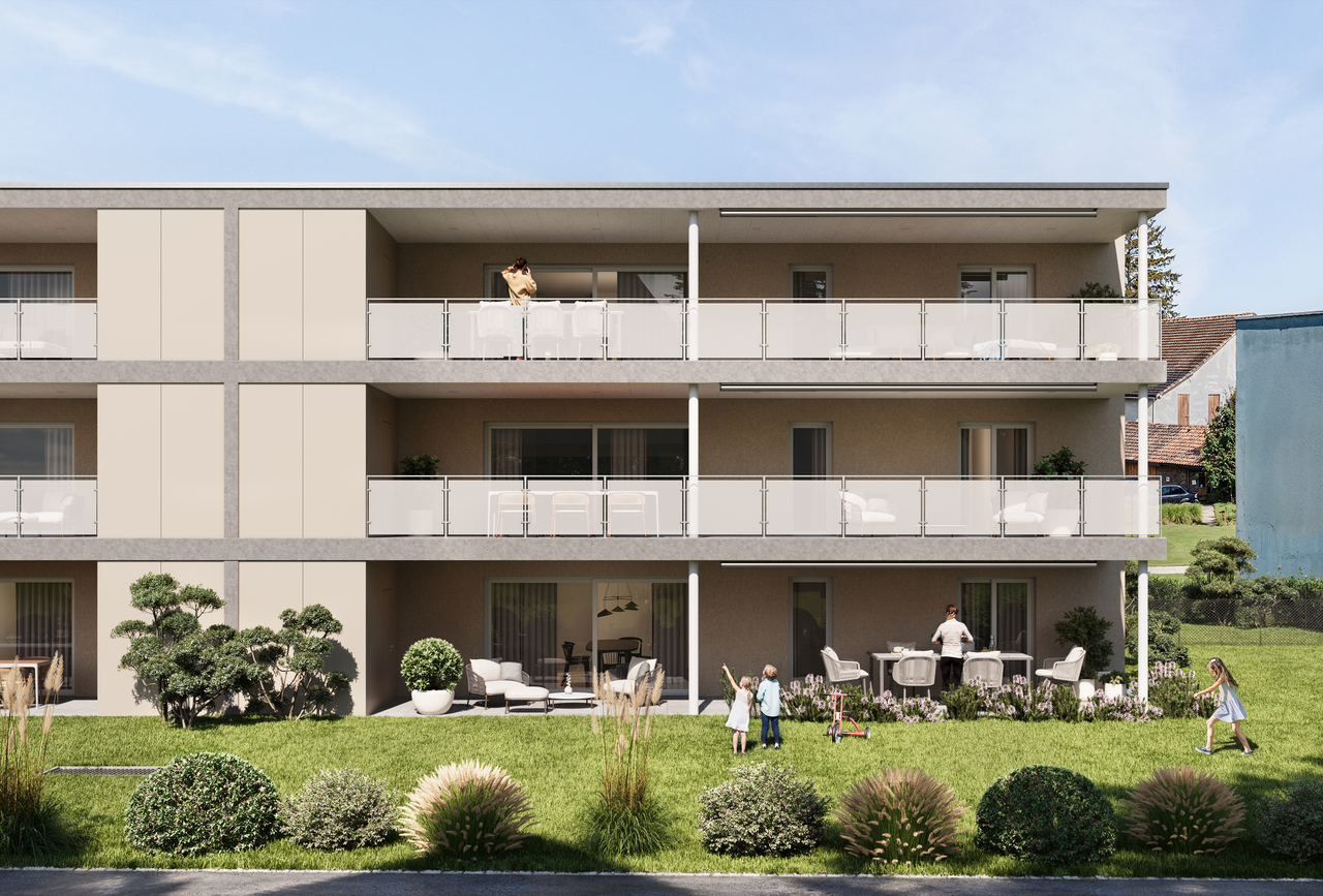 4.5 Z.-Wohnung C/D, im OG, 122m² Netto-Wohnfläche und 38m² Balkon - Aussenvisualisierung