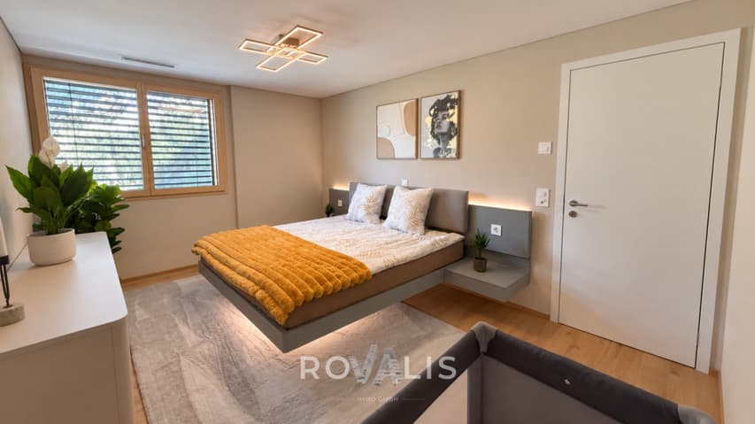 Möblierte 2.5-Zimmer-Wohnung mit Weitblick in Ried-Brig - Schlafzimmer