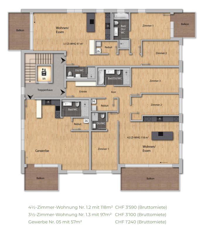 Upgrade your Living! 4½-Zimmer-Attikawohnung mit hohem Ausbaustandard und vielen Extras - Grundrissplan 1. Obergeschoss