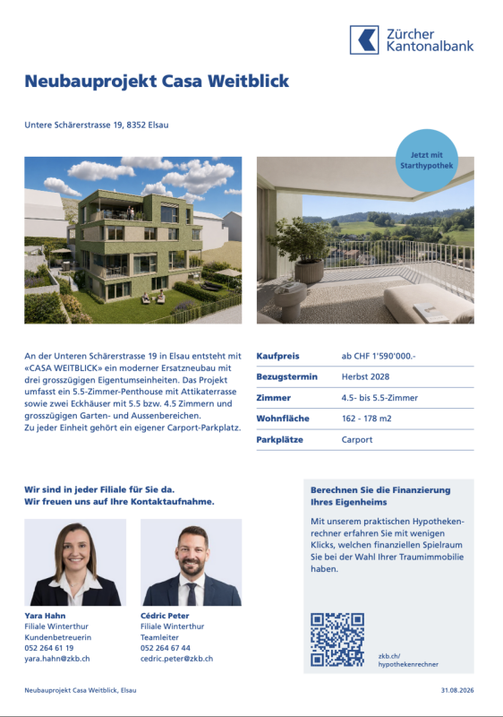 Elsau Casa Weitblick - Eckhaus - Finanzierungsflyer ZKB