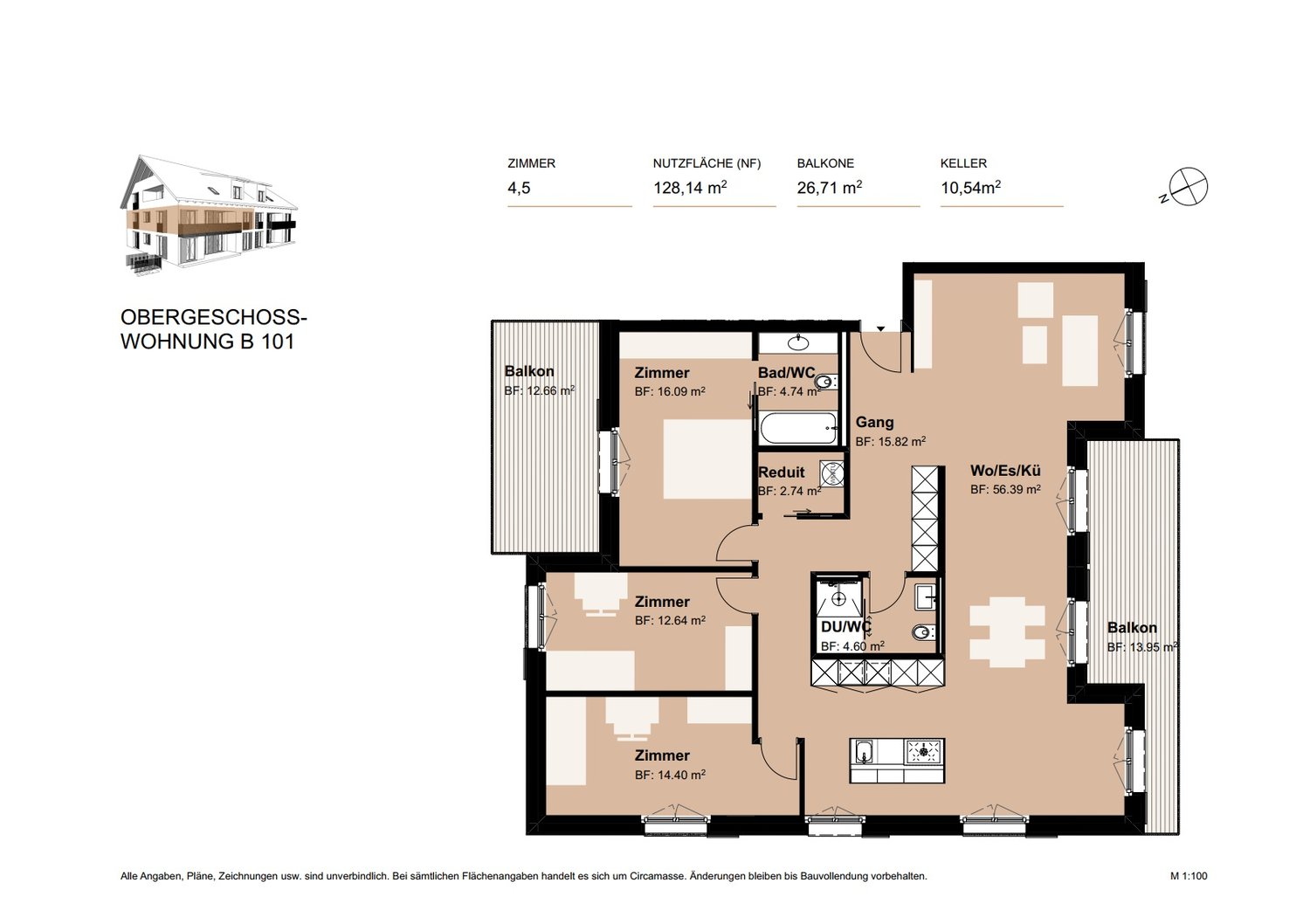 Tag der offenen Tür der modernen 4.5-Zimmerwohnung mit zwei grosszügigen Balkonen - Grundriss B101