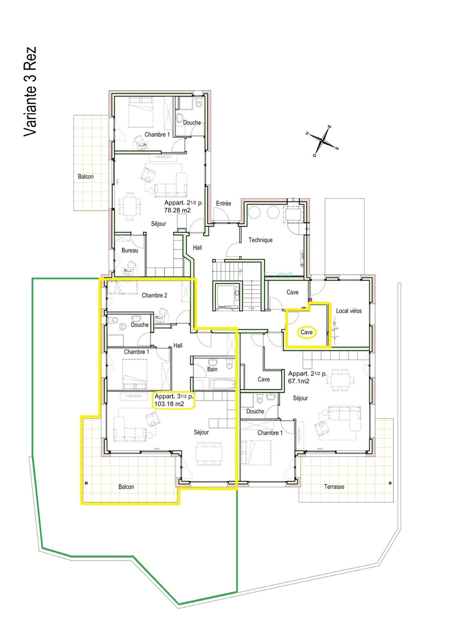 Nouvelle résidence "Lentine" - Plan Rez 3 1/2 pièces