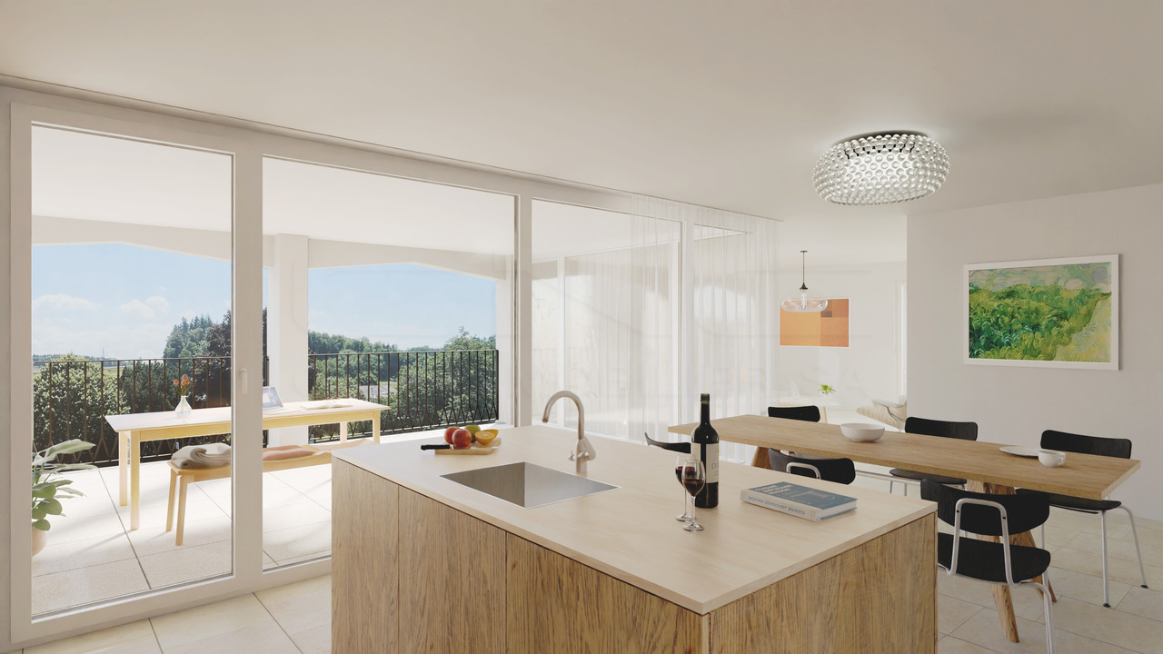 Au coeur de Corminboeuf, appartements NEUFS de 4.5 pièces - Vue intérieure 4,5 pièces Sud - Image non contractuelle