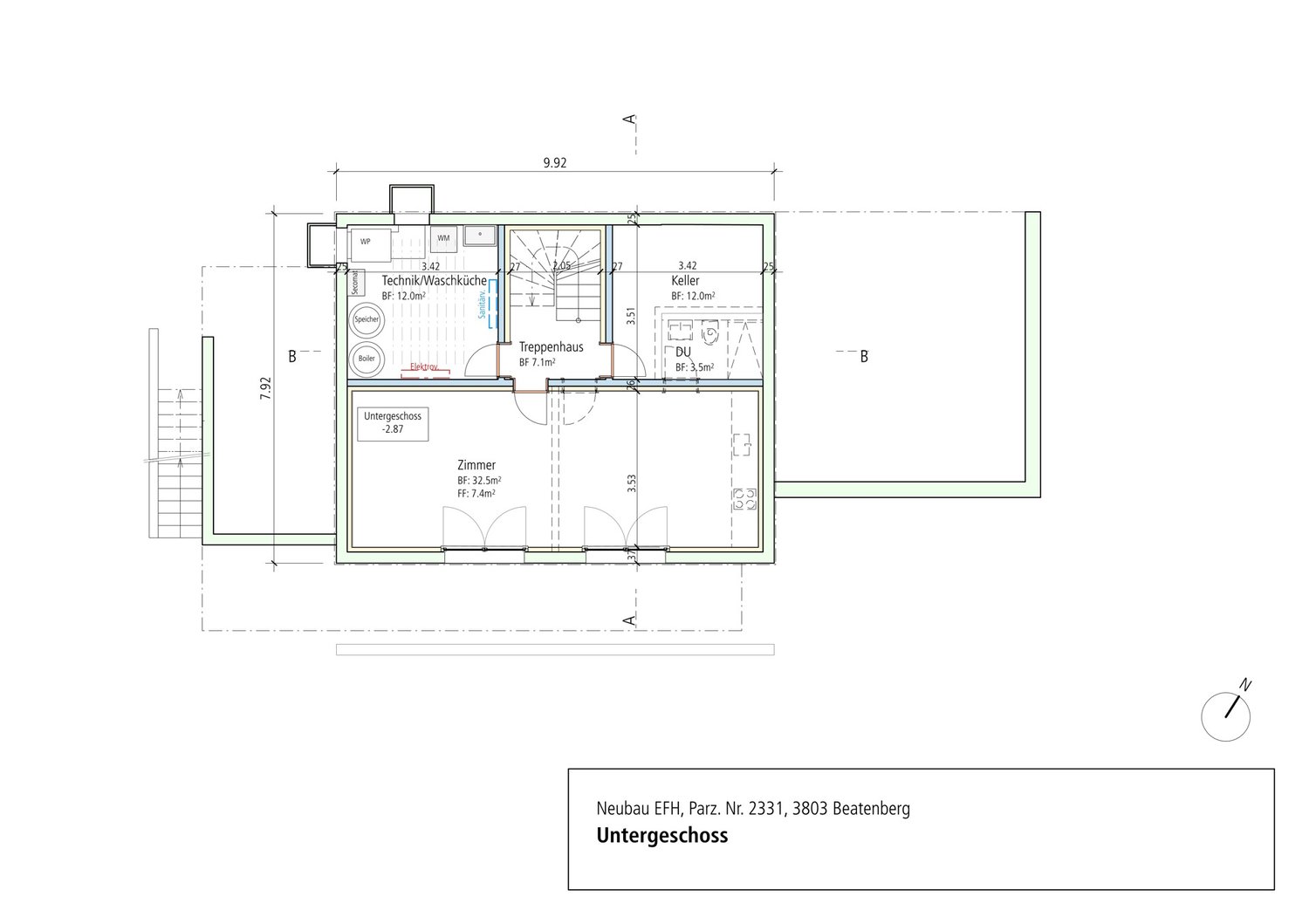 Neubau 6-Zimmer-Einfamilienhaus mit herrlichem Bergblick - Grundriss Untergeschoss