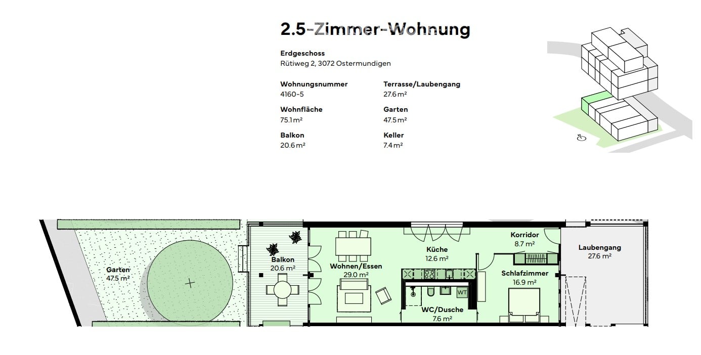 2.5 Zimmerwohnung in Ostermundigen - Veranda, Terrasse und Gartenplatz -  Bild 12