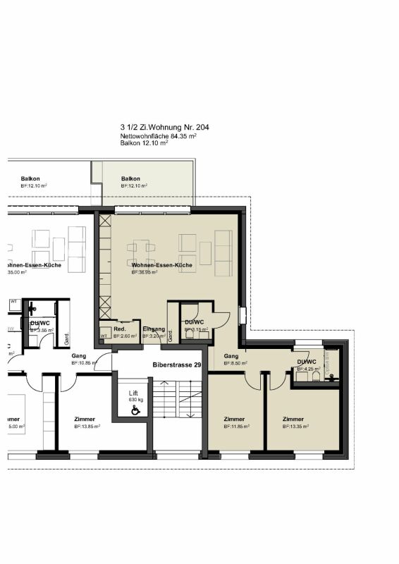 privater Rückzugsort «Am Palmenweg»: Eigentumswohnungen mit Balkon, Terrasse oder Garten - 3,5 Zimmer-Eigentumswohnung im 2. Obergeschoss mit Balkon (12.1 m2) und 84.35 m2 Wohnfläche.