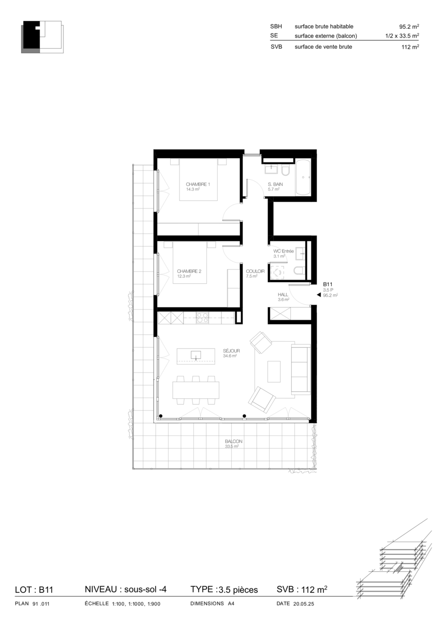 APPARTEMENTS 3.5 PIÈCES SUR PLAN À CORIN - Lot No 13