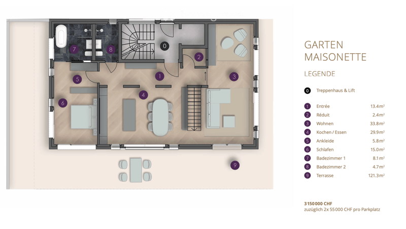 "PHOENIX" - Exklusive Garten-Maisonettewohnung mit parkähnlichem Privatgarten in Oberwil BL - Bild 8