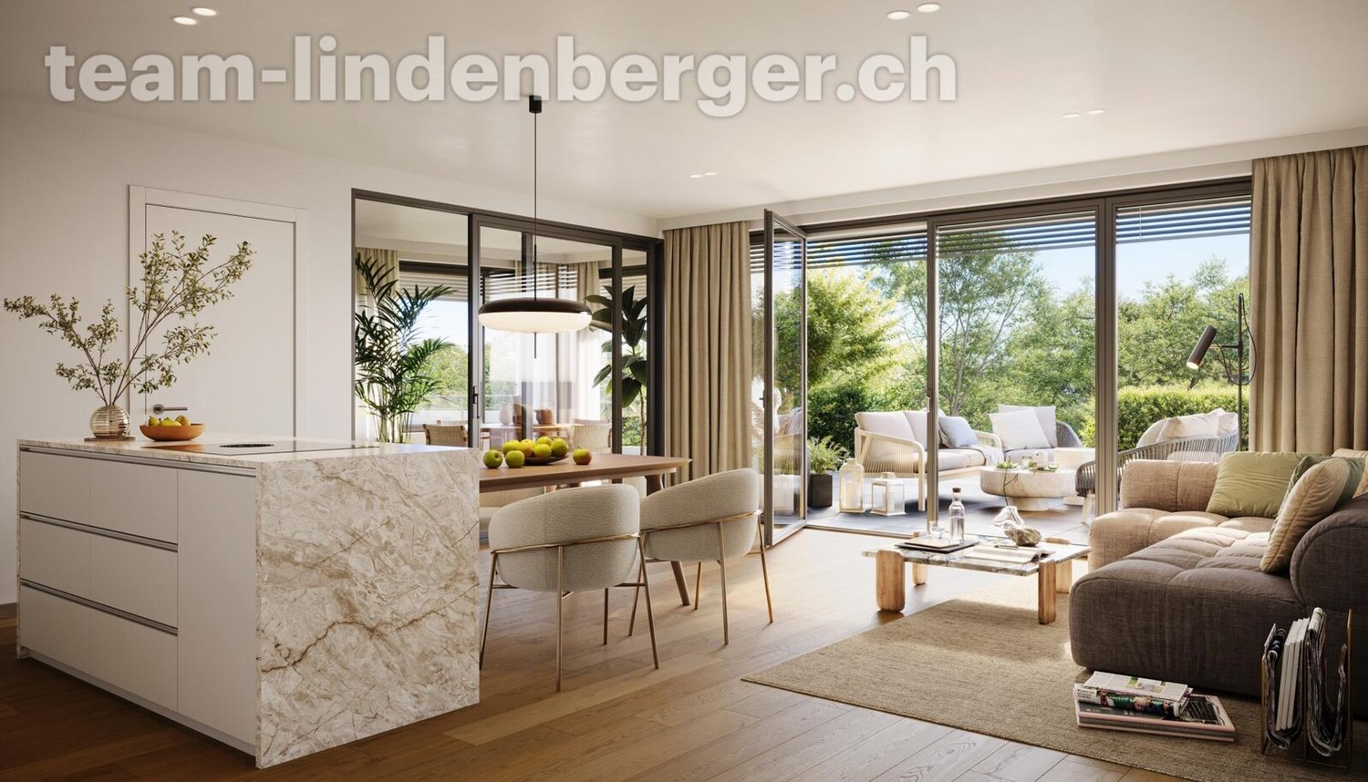 3½ Zi.-Gartenwohnung (W4) an Toplage - Letzte Gelegenheit! - Innenausbau Wohnbereich mit Kochinsel und Gartensitzplatz