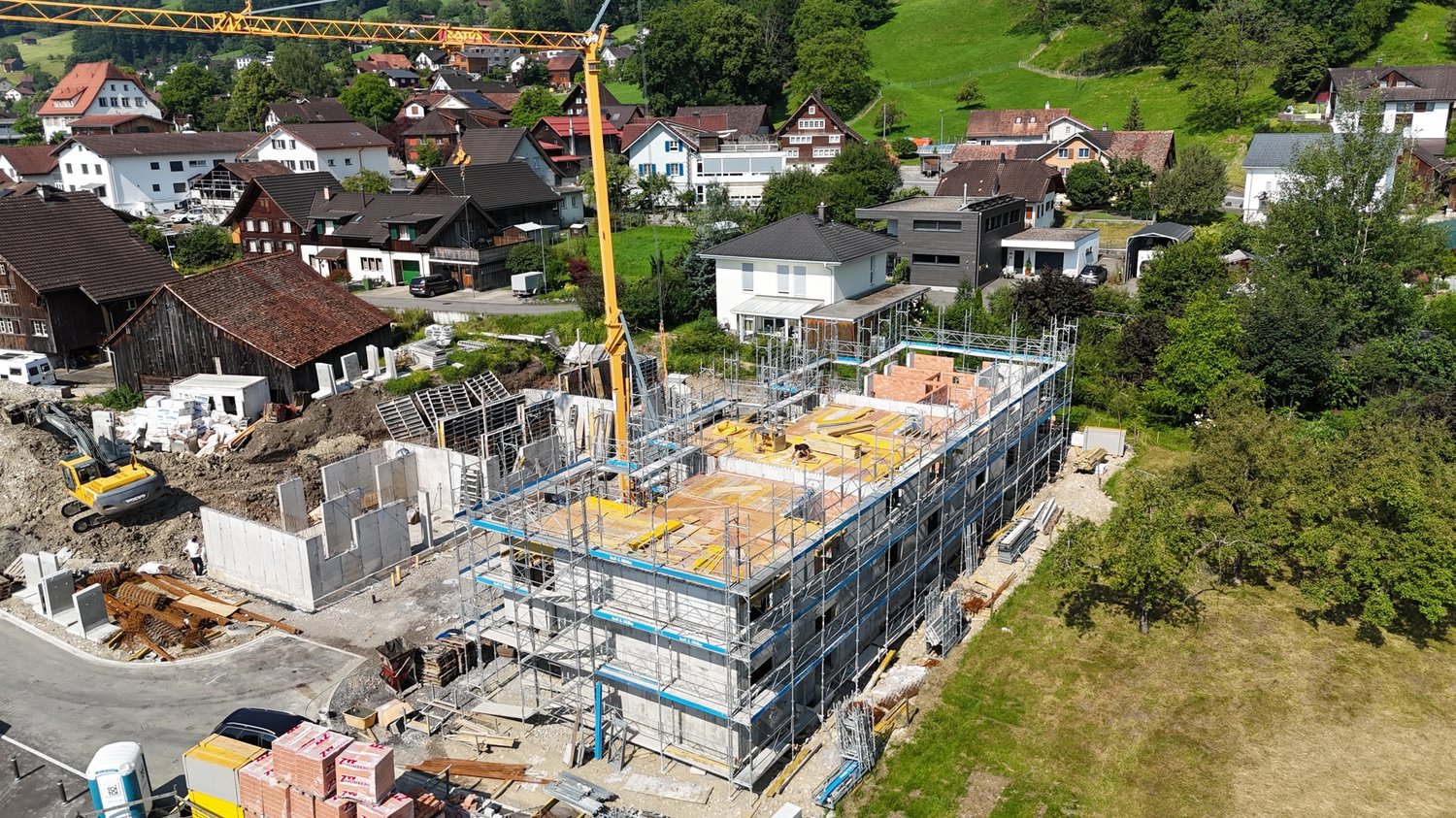 Neubau: Modernes Reiheneinfamilienhaus in Sax zu kaufen - Vogelperspektive