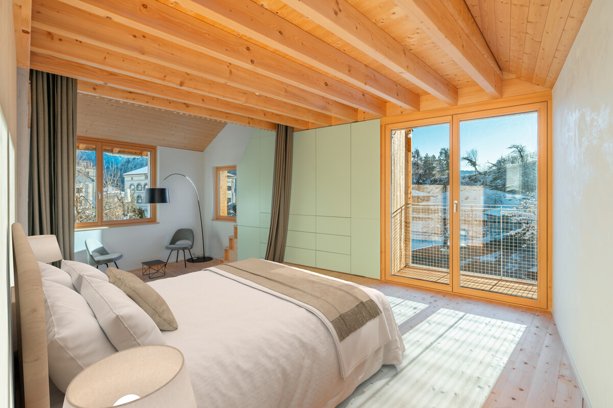 Ferienhaus mit Aussicht und moderner Architektur in Seewis - QW361_Schlafzimmer