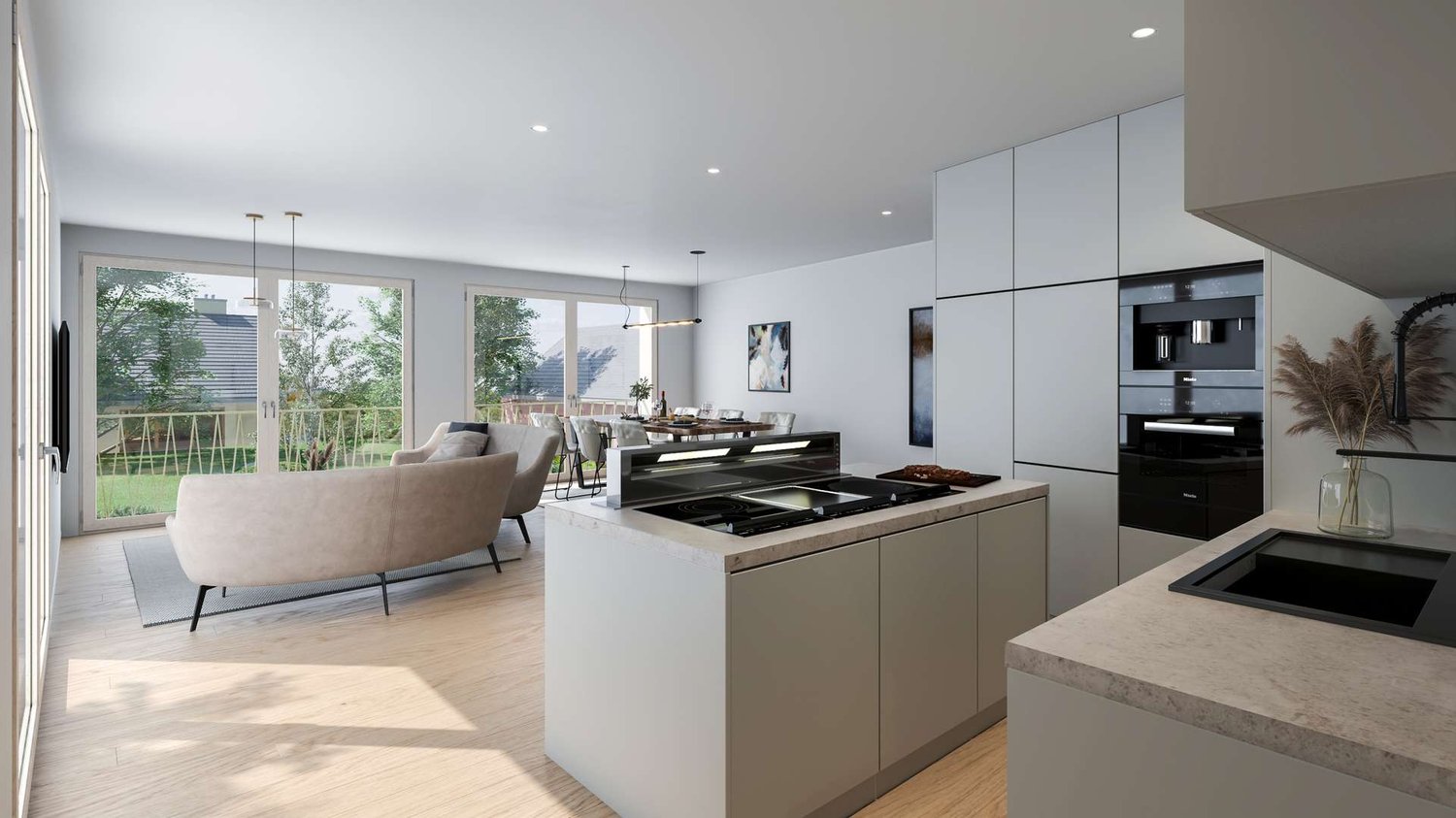 Neubau 4.5 Zimmer-Doppeleinfamilienhaus in Wallisellen mit aussergewöhnlicher Architektur - Wohnzimmer