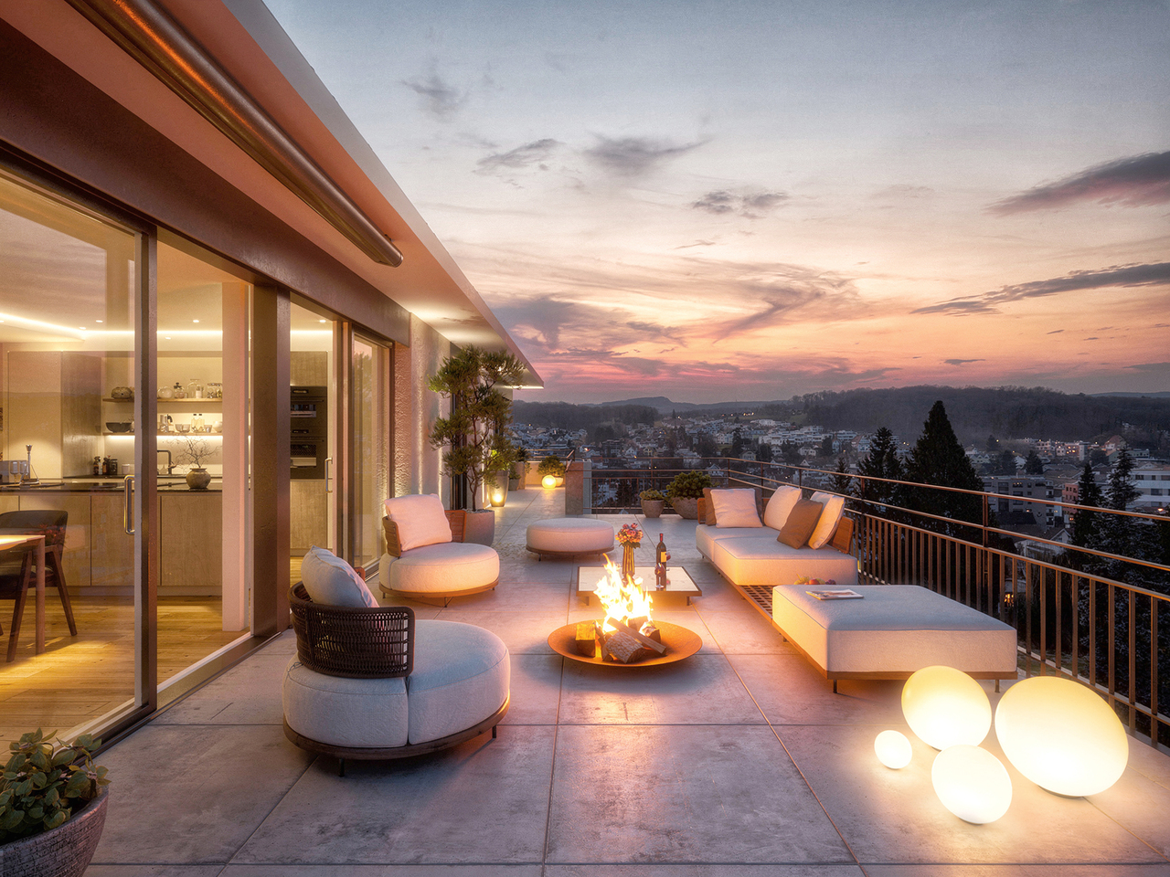 Exquisite Attika-/Maisonettewohnung mit atemberaubender Dachterrasse - Attika - Terrasse by night