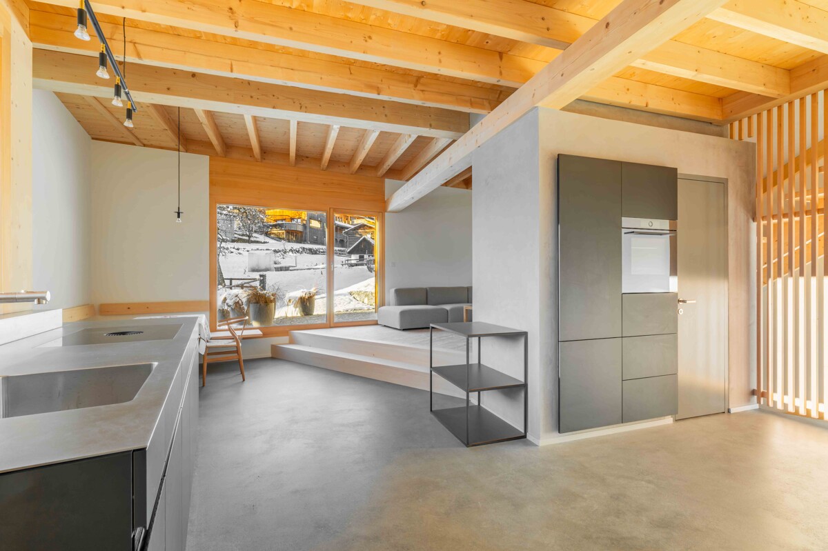 Ferienhaus mit Aussicht und moderner Architektur in Seewis - QW361_Ess- und Wohnbereich