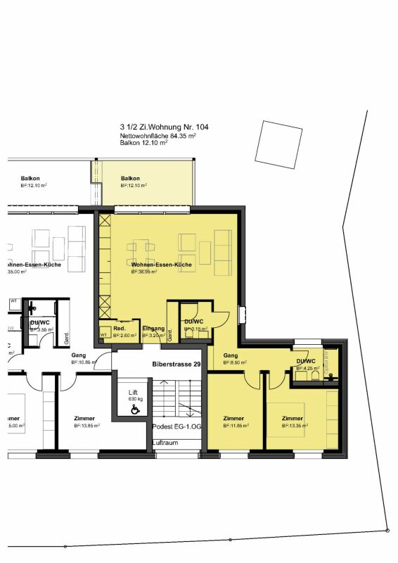 privater Rückzugsort «Am Palmenweg»: Eigentumswohnungen mit Balkon, Terrasse oder Garten - 3,5 Zimmer-Eigentumswohnung im Obergeschoss mit Balkon (12.1 m2) und 84.35 m2 Wohnfläche.