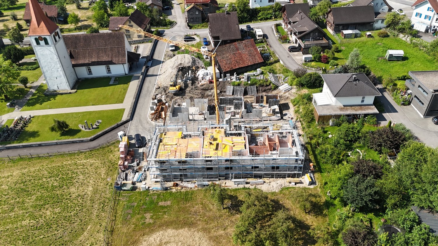 Neubau: Modernes Reiheneinfamilienhaus in Sax zu verkaufen - Vogelperspektive