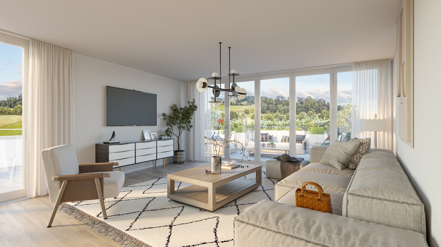 5 1/2 Zimmer Wohntraum - Beispiel Attikawohnung 7: Zugang zur grossen Terrasse rund ums Eck