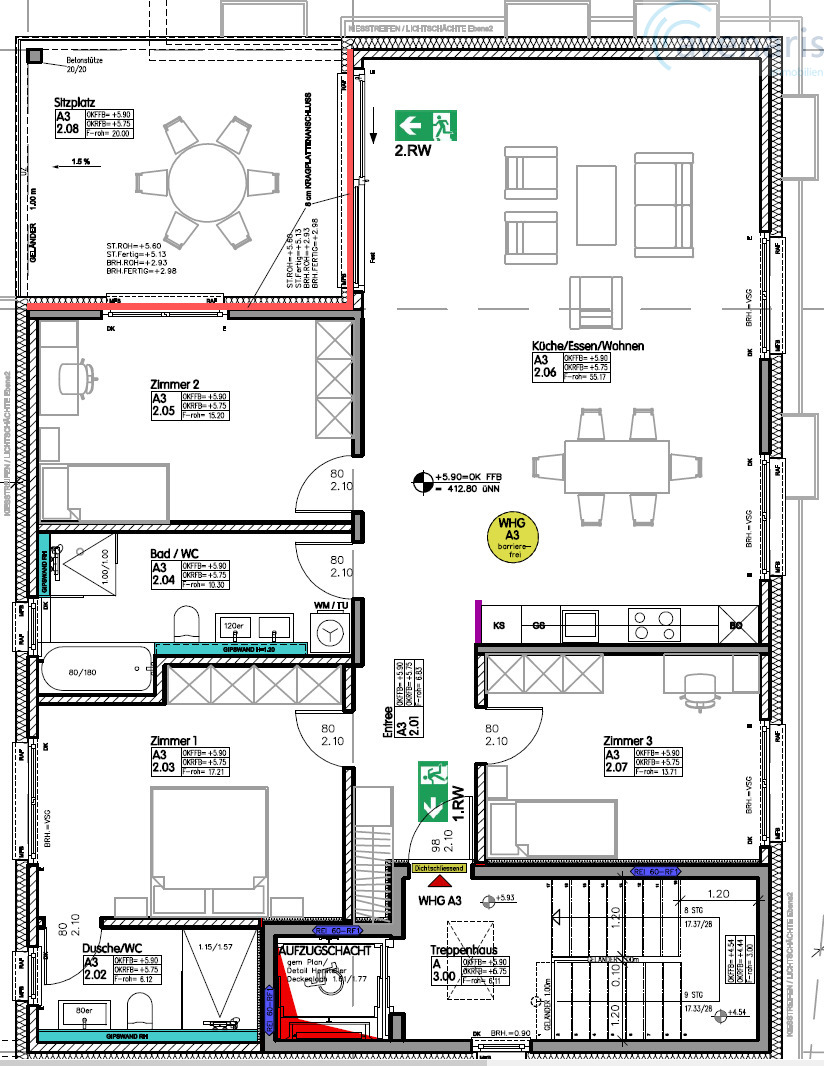 Neubau: Moderne 4.5-Zimmer-Eigentumswohnungen - fast bezugsfertig - Grundrissplan 2. Obergeschoss