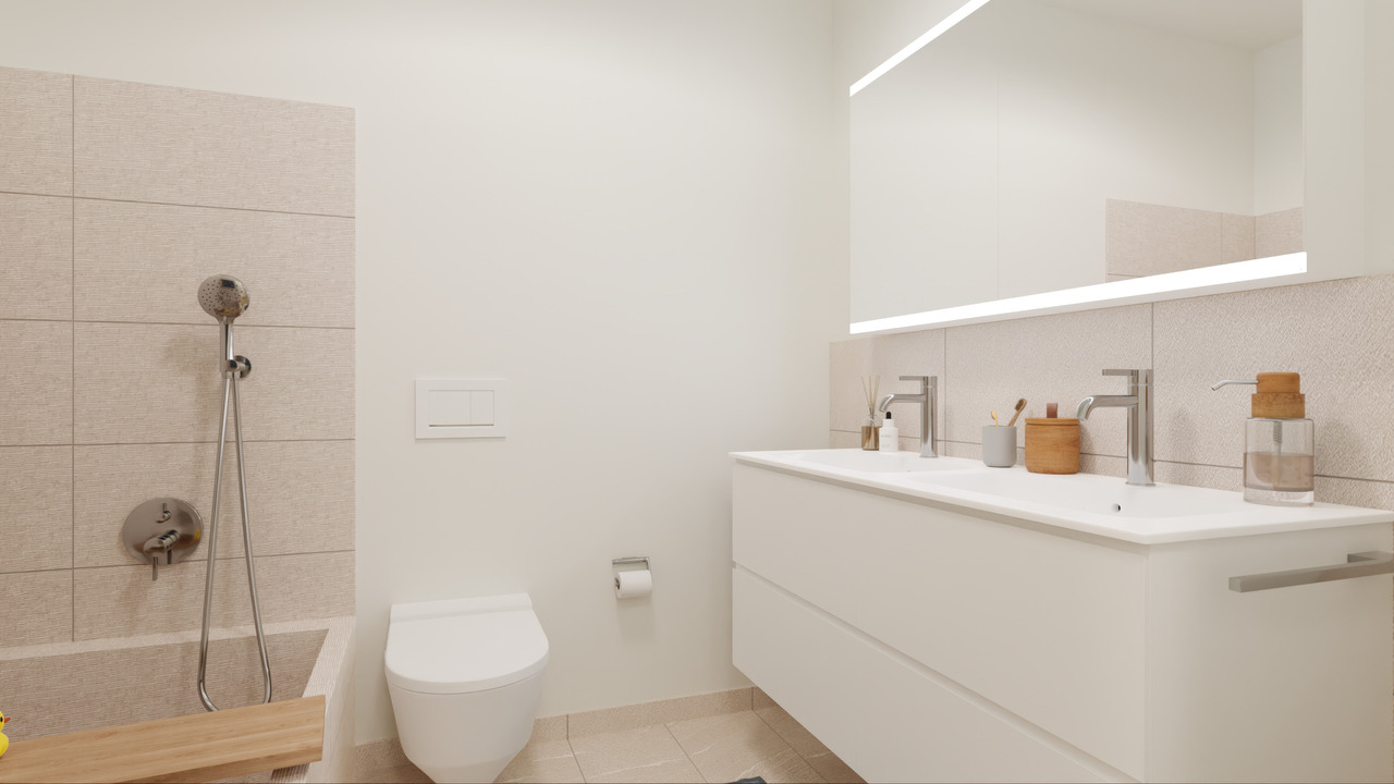 Hochwertige 3.5 Zimmerwohnung mit zwei Badezimmer und zwei Loggien - Badezimmer mit Badewanne und Doppellavabo