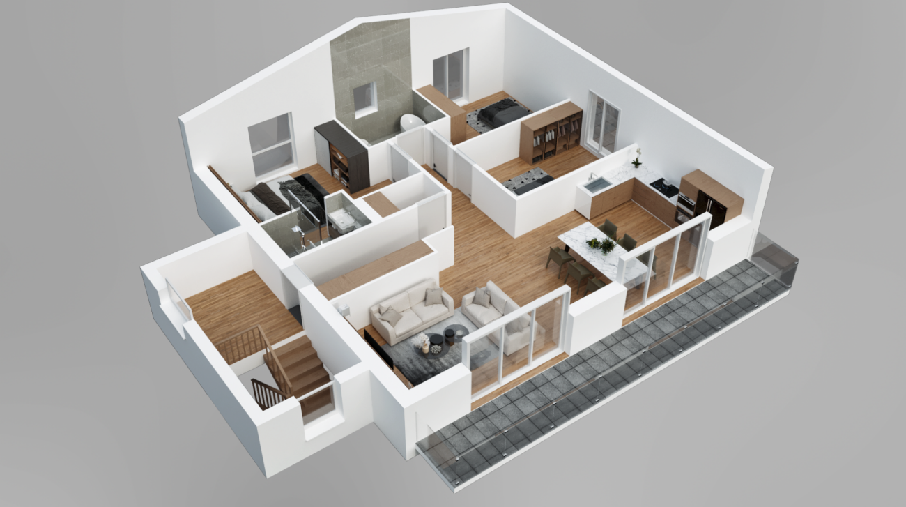 Appartement de 4,5 pièces dans les combles aux Neyres - Plan 3D