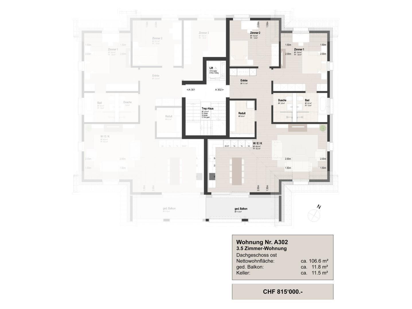 Willkommen «Im Zentrum» - Perfekte Wohnungen für jede Lebensphase! - Grundriss 3.5-Zi. Dachwohnung