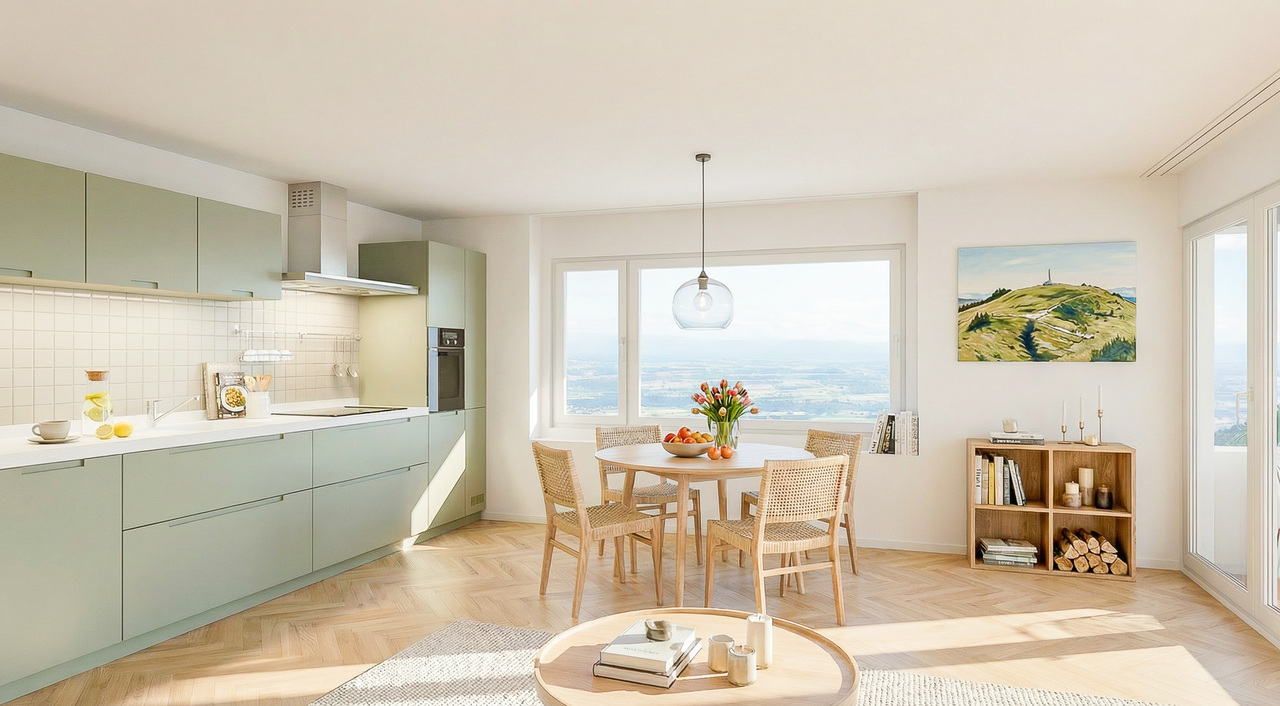 Appt PPE neuf de 3.5 pièces Vivre au soleil, au-dessus du brouillard - Vue intérieure (image de synthèse non-contractuelle)