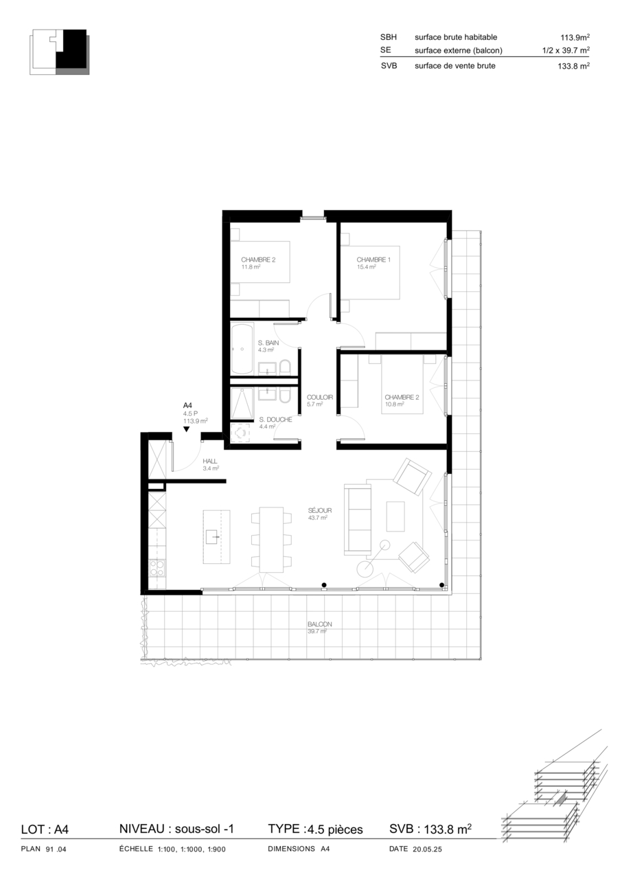 APPARTEMENTS 4.5 PIÈCES SUR PLAN À CORIN - Lot No 40