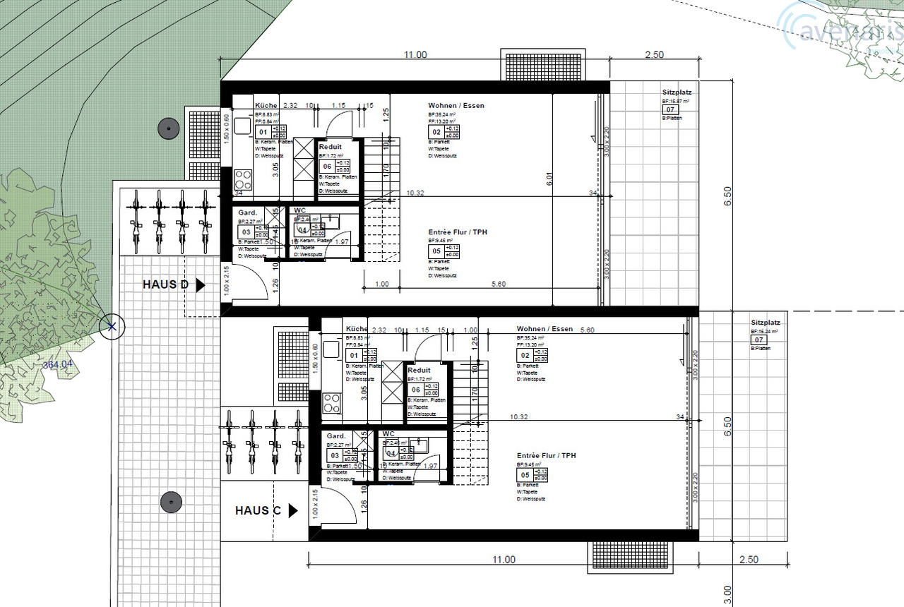Neubau: moderne und grosszügige Doppeleinfamilienhäuser - Grundriss Erdgeschoss