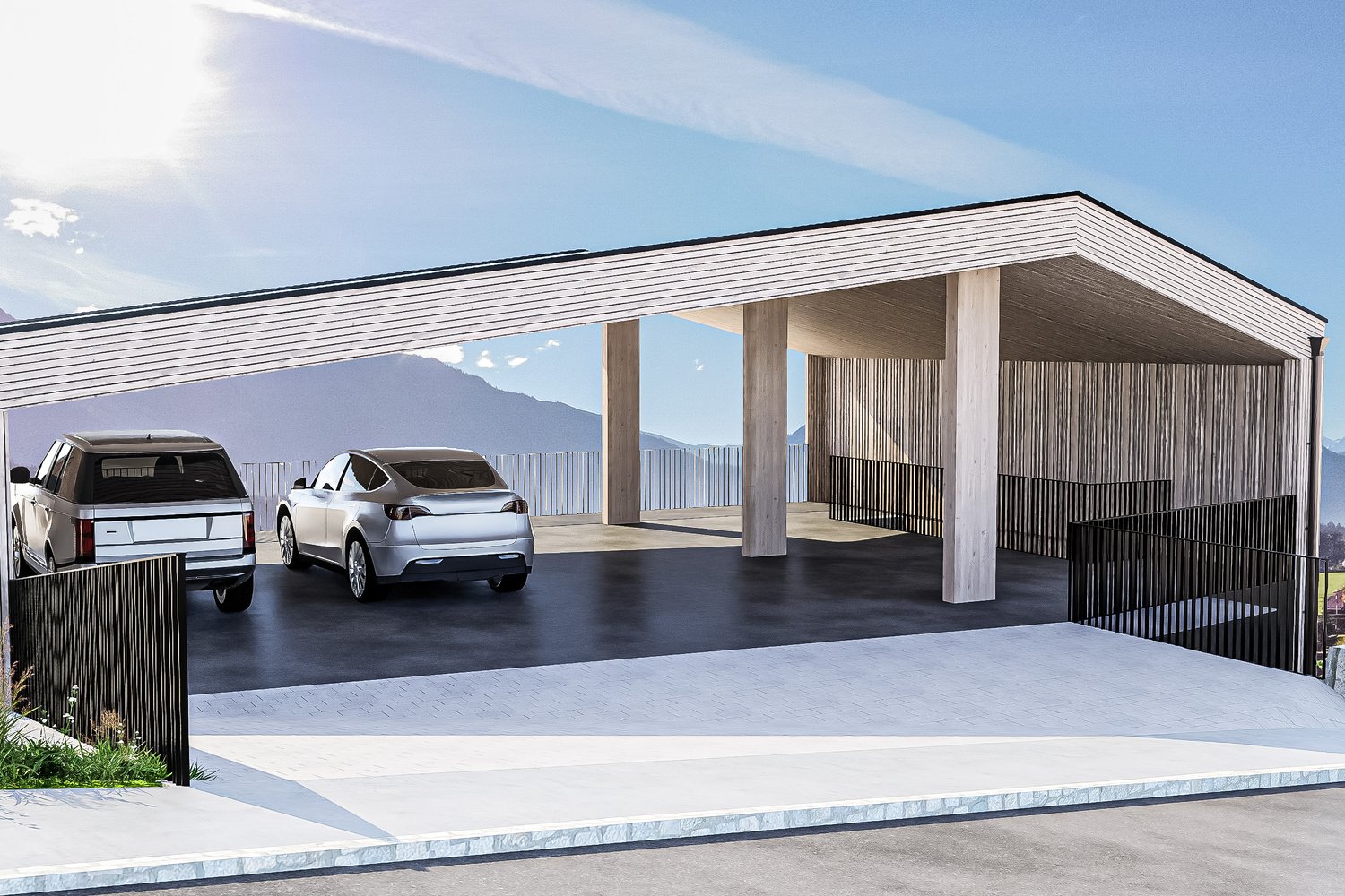 Projekt Einfamilienhaus - Neubau - offene Garage / Eingangsbereich