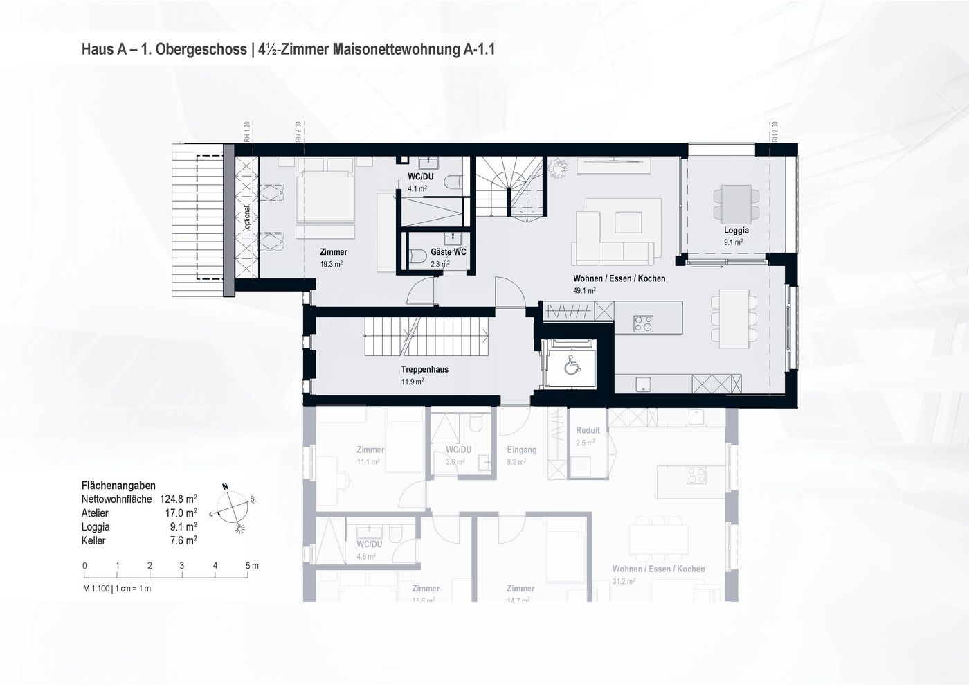 Das "Haus im Haus": 4,5-Zimmer-Wohnung mit Loggia und zusätzlichem Atelier ! A-1.1 - Bild 12